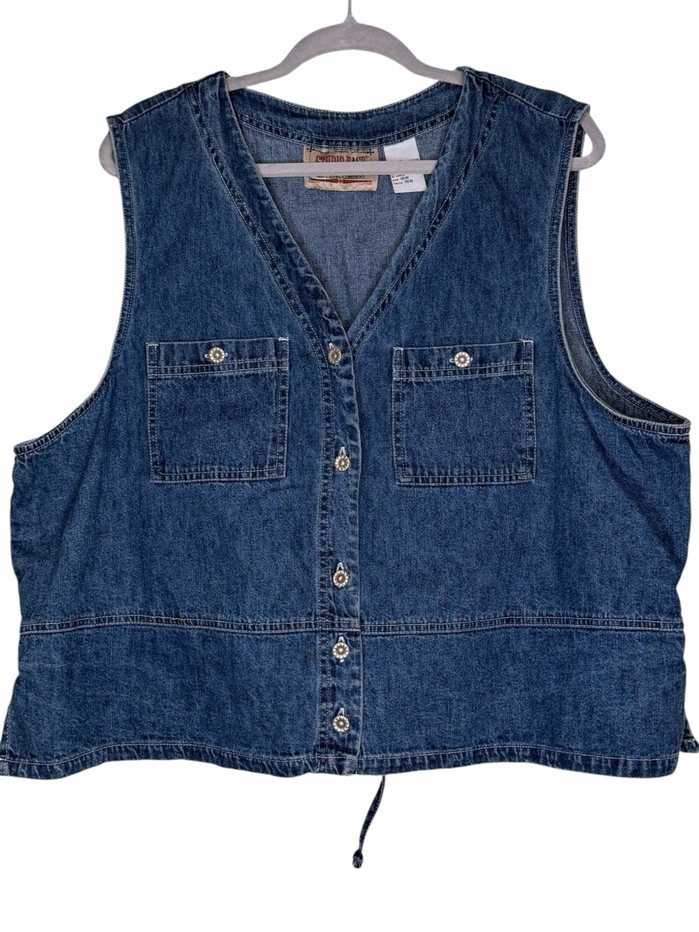 Vintage 90s Denim Sunflower Button Front Hippie Vest with Tie Back